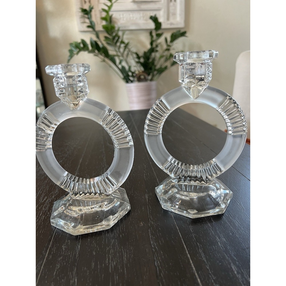Pair Of Vintage Glass Candle Holders 1920/1930